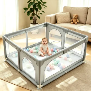 Gray Playpen for Kids - Thumbnail Image 4