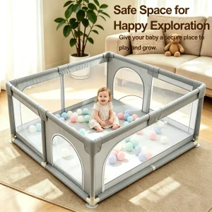 Gray Playpen for Kids - Thumbnail Image 1