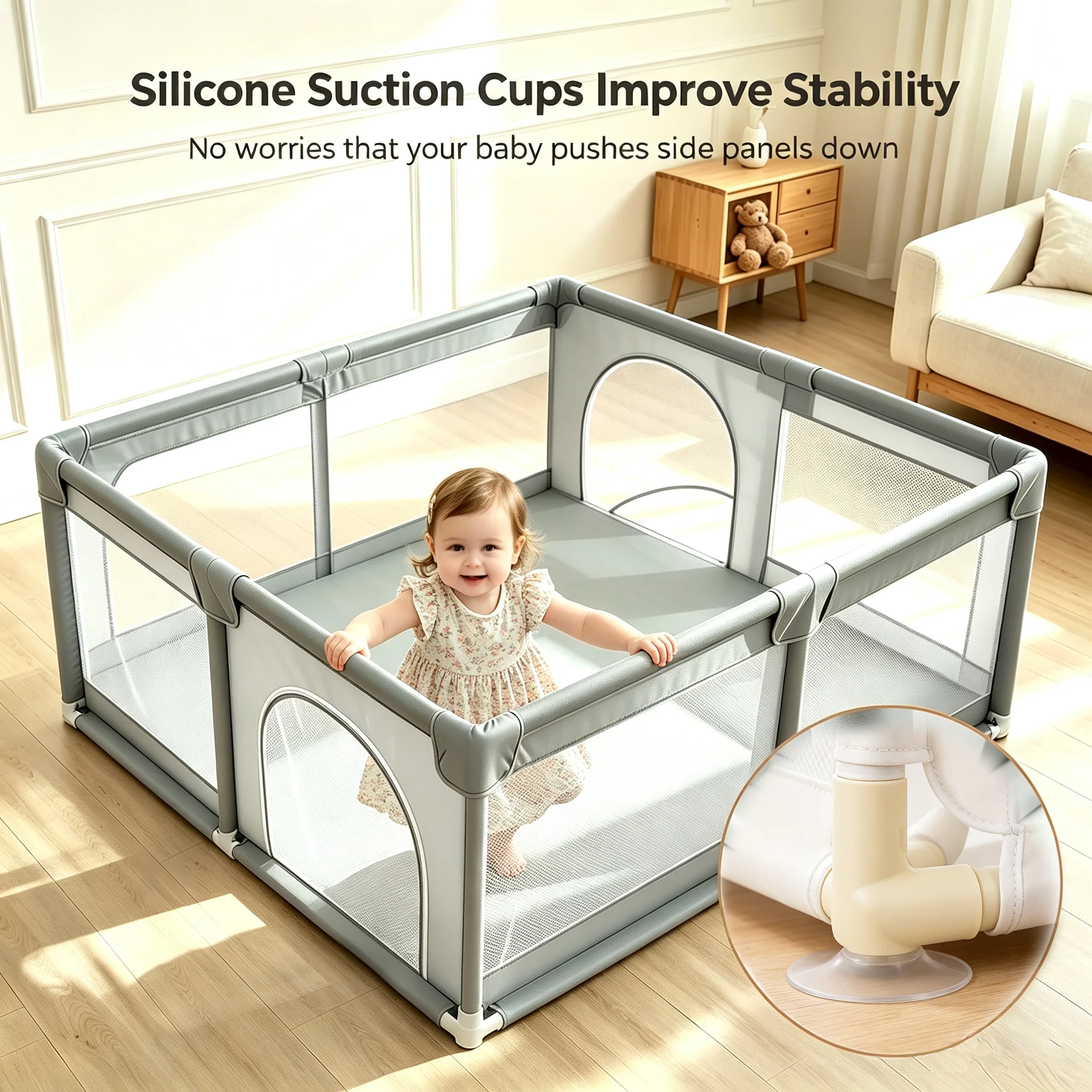 Gray Playpen for Kids - Image 3