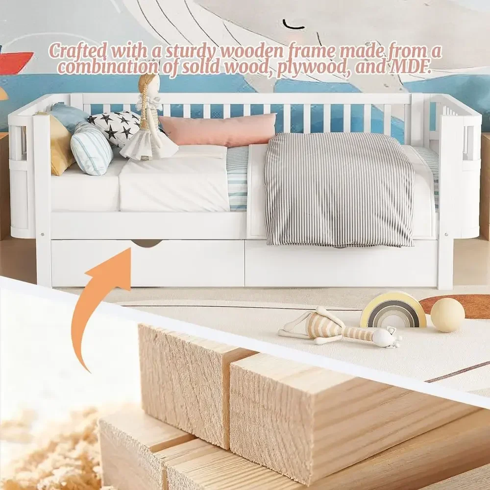 Twin Kids Bed with Safety Rails & Storage - Image 6