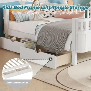 Twin Kids Bed with Safety Rails & Storage - Thumbnail Image 3
