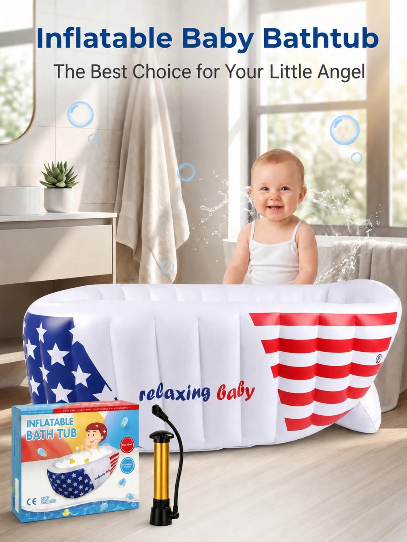 Fashion Stars Stripes Inflatable Baby Bathtub - Image 2
