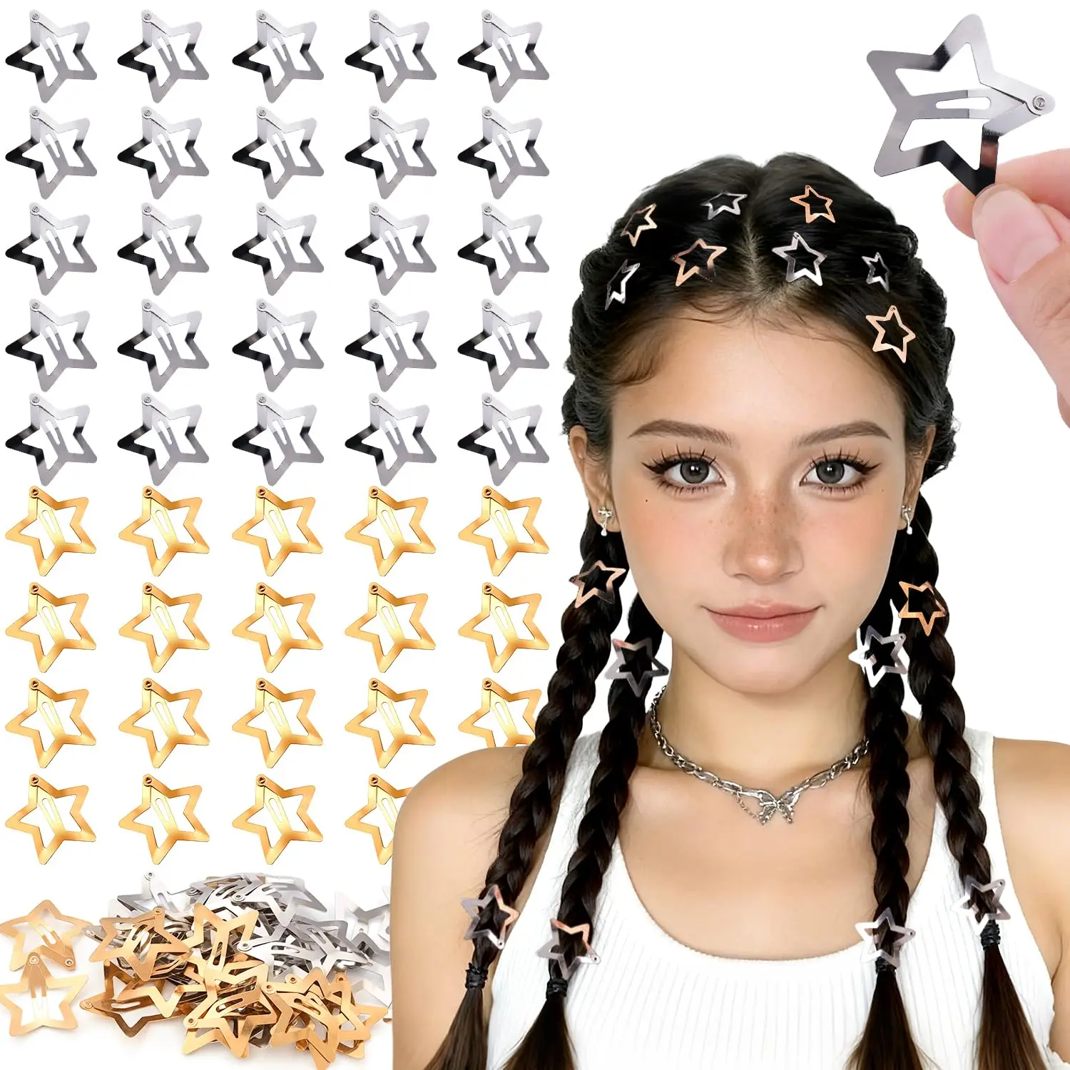 Gold Silver Star Hair Clips for Women & Girls - Image 1
