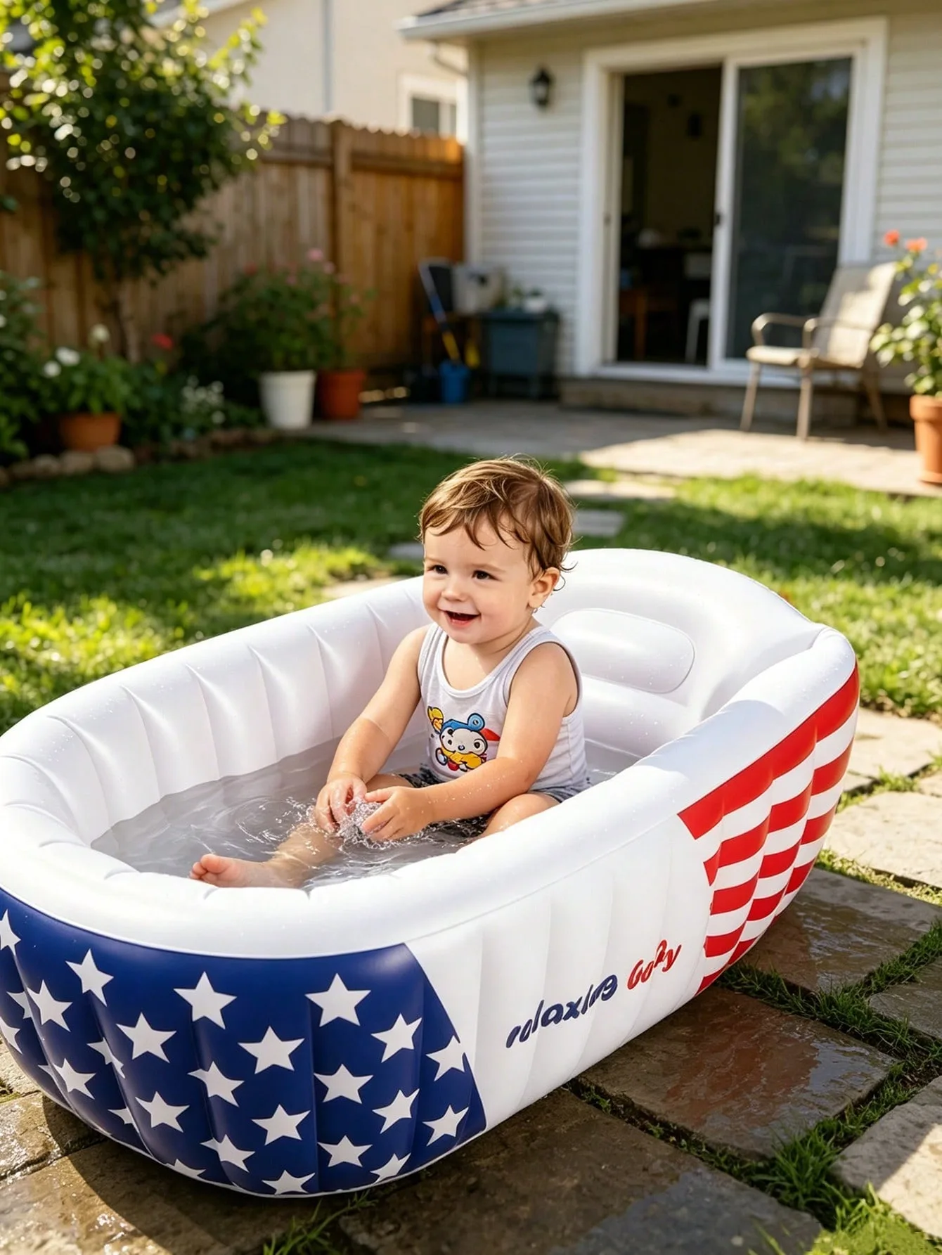 Fashion Stars Stripes Inflatable Baby Bathtub - Image 1