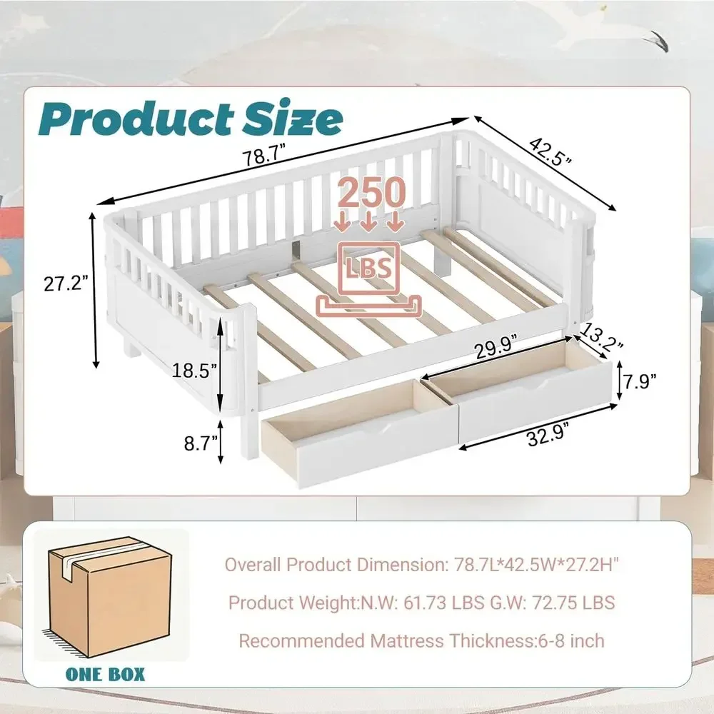 Twin Kids Bed with Safety Rails & Storage - Image 2