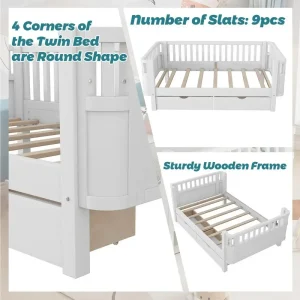 Twin Kids Bed with Safety Rails & Storage - Thumbnail Image 5