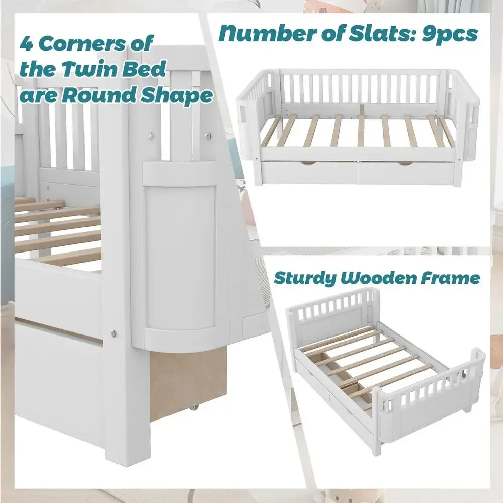 Twin Kids Bed with Safety Rails & Storage - Image 5