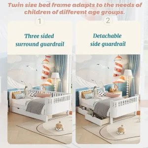 Twin Kids Bed with Safety Rails & Storage - Thumbnail Image 4