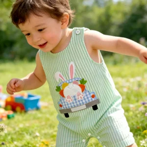 Baby Unisex Romper  Buttons Short Jumpsuits - Thumbnail Image 2